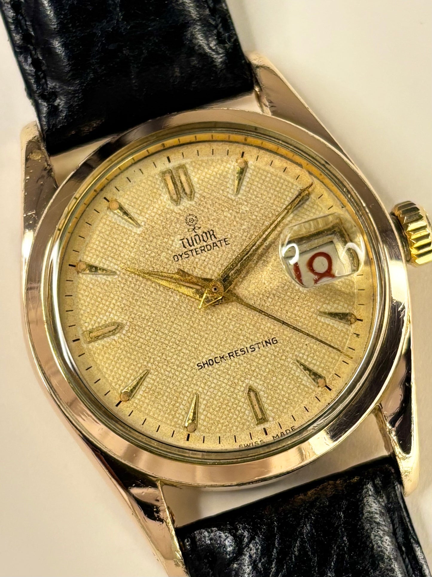 TUDOR OysterDate *RARE* Honeycomb Dial Rose Gold Vintage 1950’s Manual Men’s Dress Watch - 7919