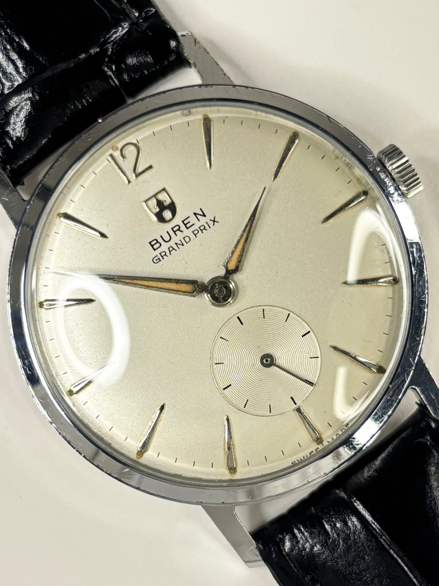 BUREN Grand Prix Vintage 1950’s *BOXED* Men’s Manual Sub-Seconds Silver Dress Watch