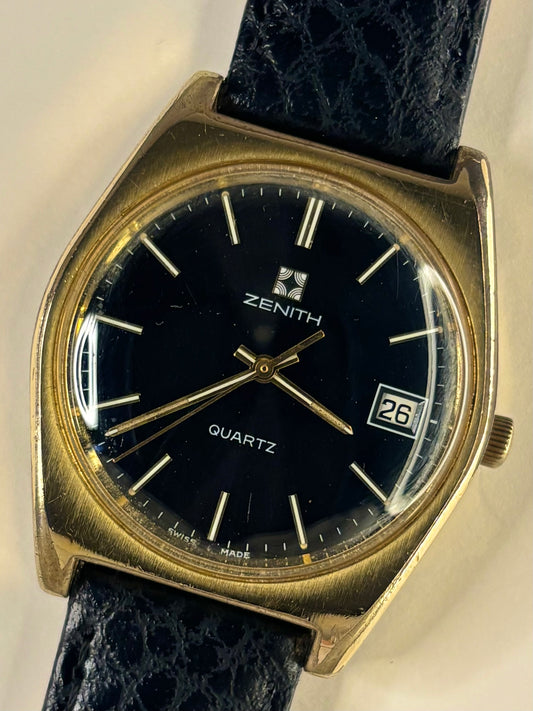 ZENITH Vintage 1980’s Men’s Black Dial Date Gold Dress Watch