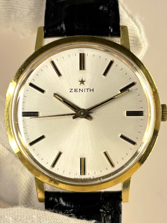 Vintage Zenith 1973 men’s gold plated dress timekeeper showcasing refined 1970s Swiss design