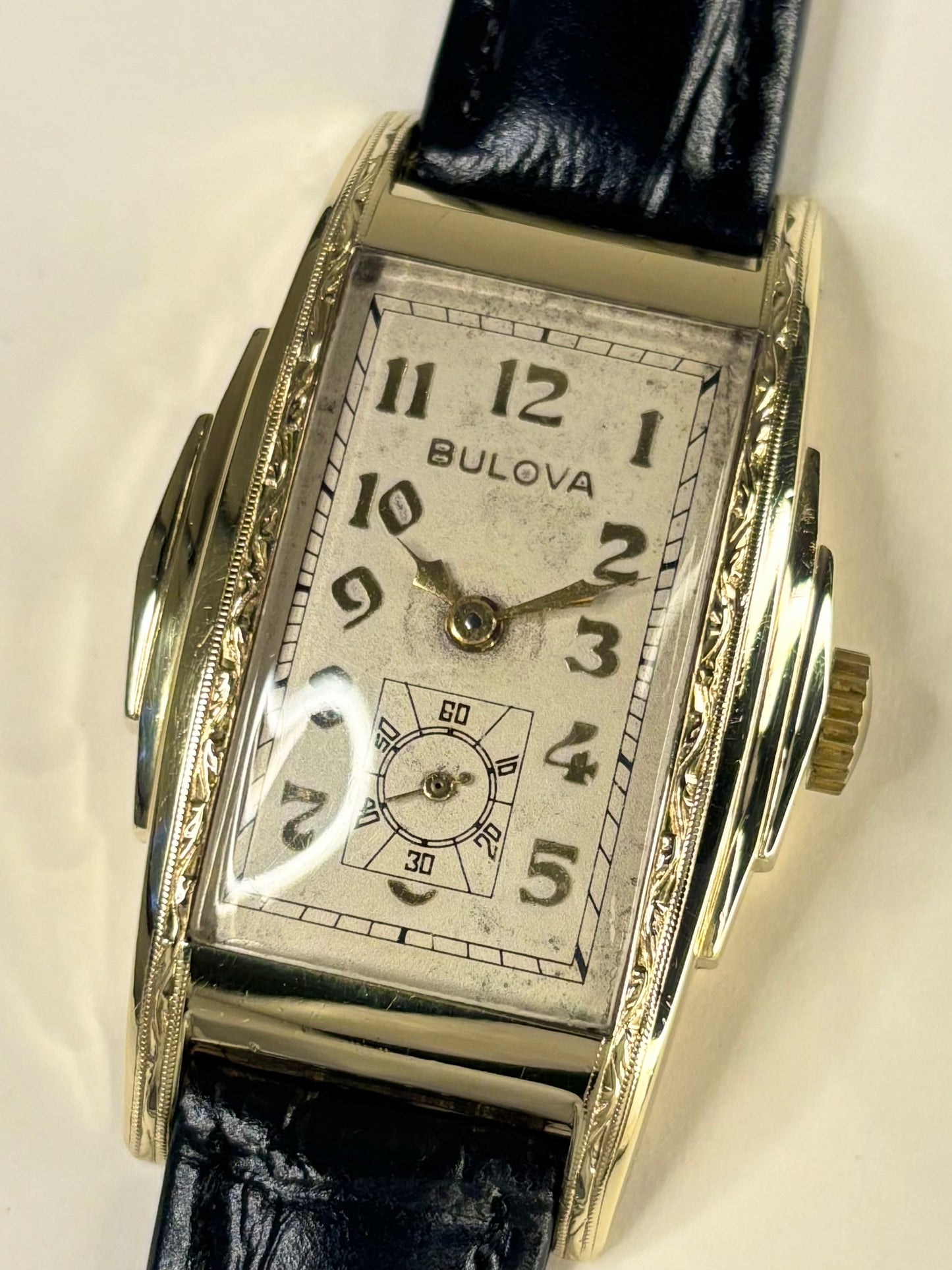 BULOVA 10K Rolled Gold Vintage 1950’s *BOXED* Men’s Manual Art Deco Antique Gold Tank Dress Watch