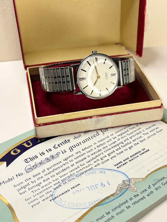 ROTARY Vintage 1960’s *+BOX&PAPERS* Men’s Manual Silver Dress Watch