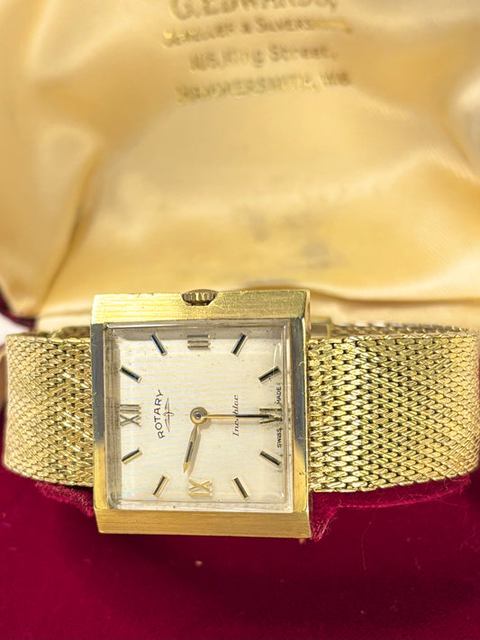 Vintage Rotary Ref. 1967 men’s gold plated dress timekeeper showcasing elegant 1960s Swiss design with original box