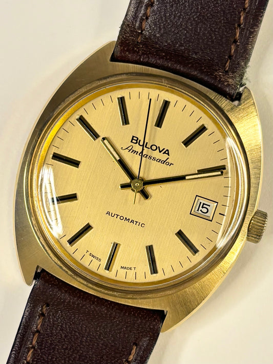 BULOVA Ambassador Vintage 1970’s Men’s Automatic Date Gold Dress Watch