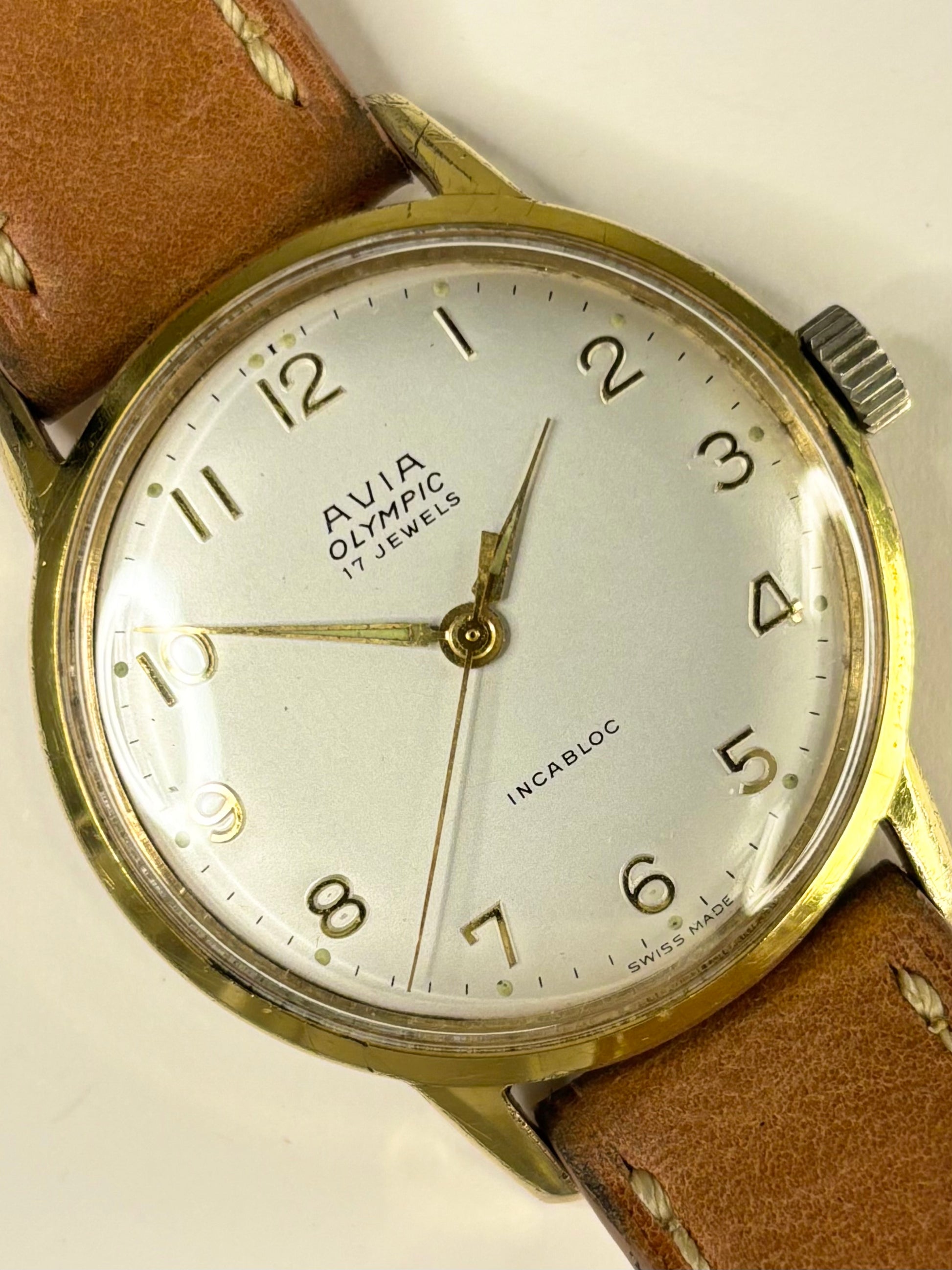 Vintage 1960s Avia Olympic men’s watch gold plated manual wind