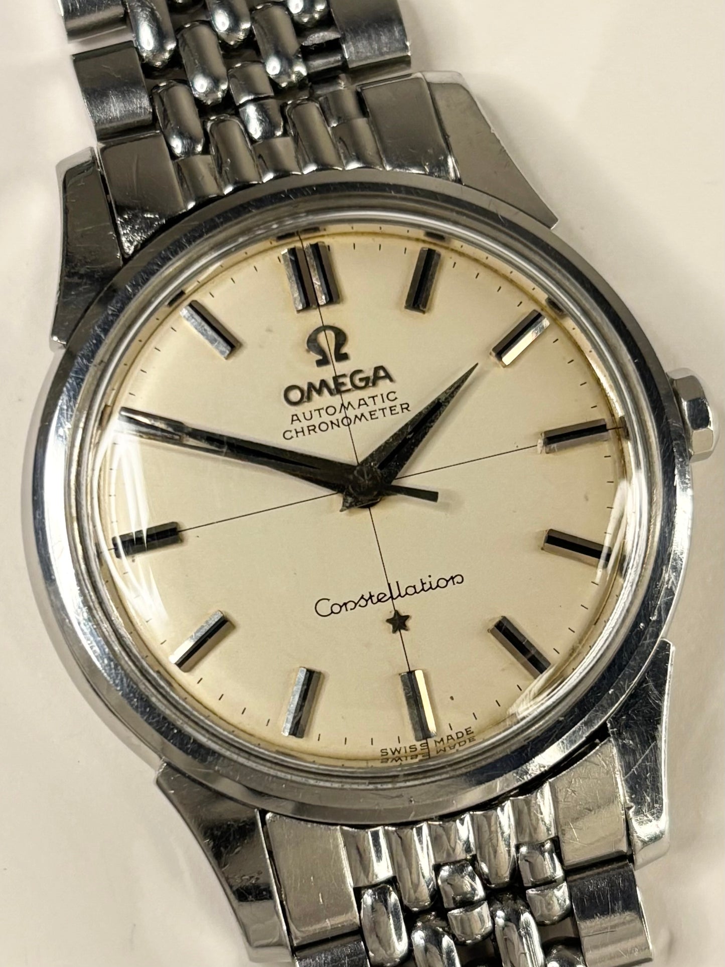 OMEGA Constellation *BOXED* Crosshair Vintage 1950’s Men’s Automatic Chronometer Silver Watch - 14381
