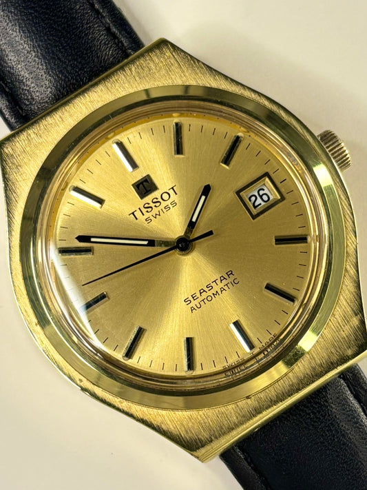 Tissot Seastar 1972 dress watch — 39mm gold-plated case, automatic movement, gold-toned dial