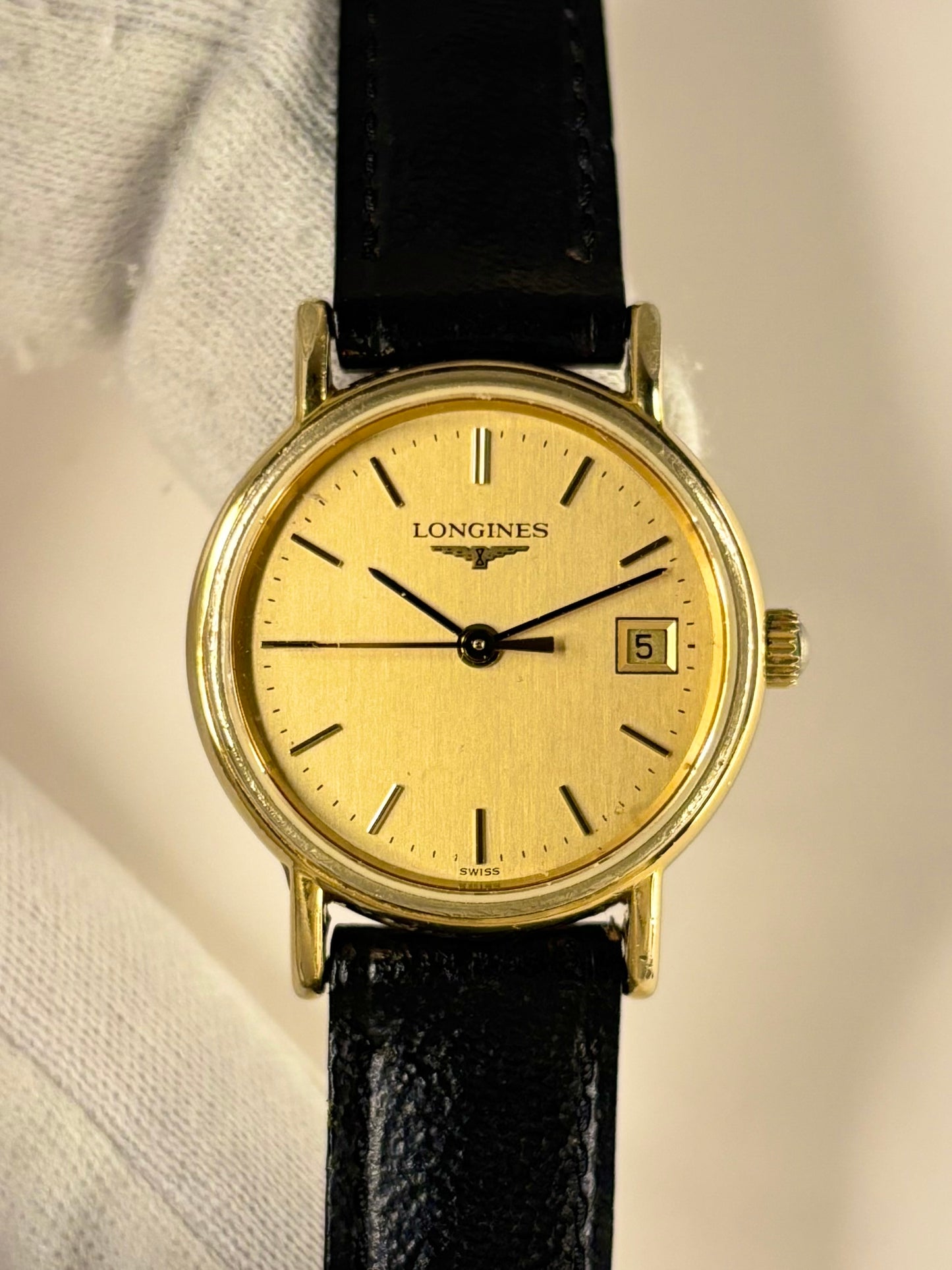 Longines Ladies Vintage 1980’s Quartz Date Gold Dress Watch - L4.136.2