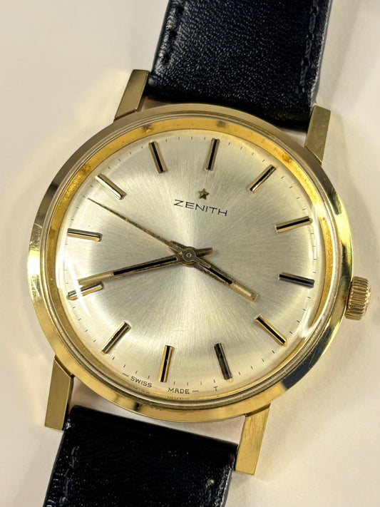 Vintage Zenith 1969 men’s gold plated dress timekeeper showcasing elegant late 1960s Swiss design