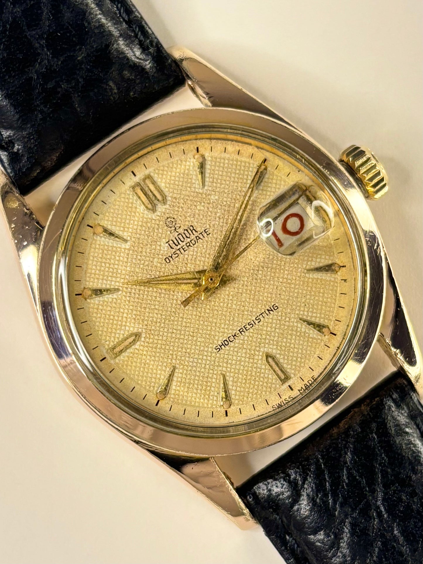 TUDOR OysterDate *RARE* Honeycomb Dial Rose Gold Vintage 1950’s Manual Men’s Dress Watch - 7919