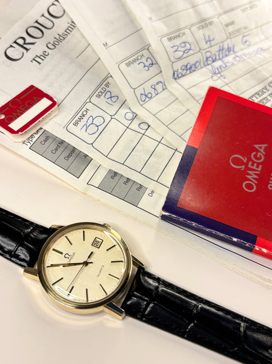 Omega Vintage 1970’s *+Papers* Men’s Quartz Date Gold Dress Watch - 196.0160 Cal. 1342