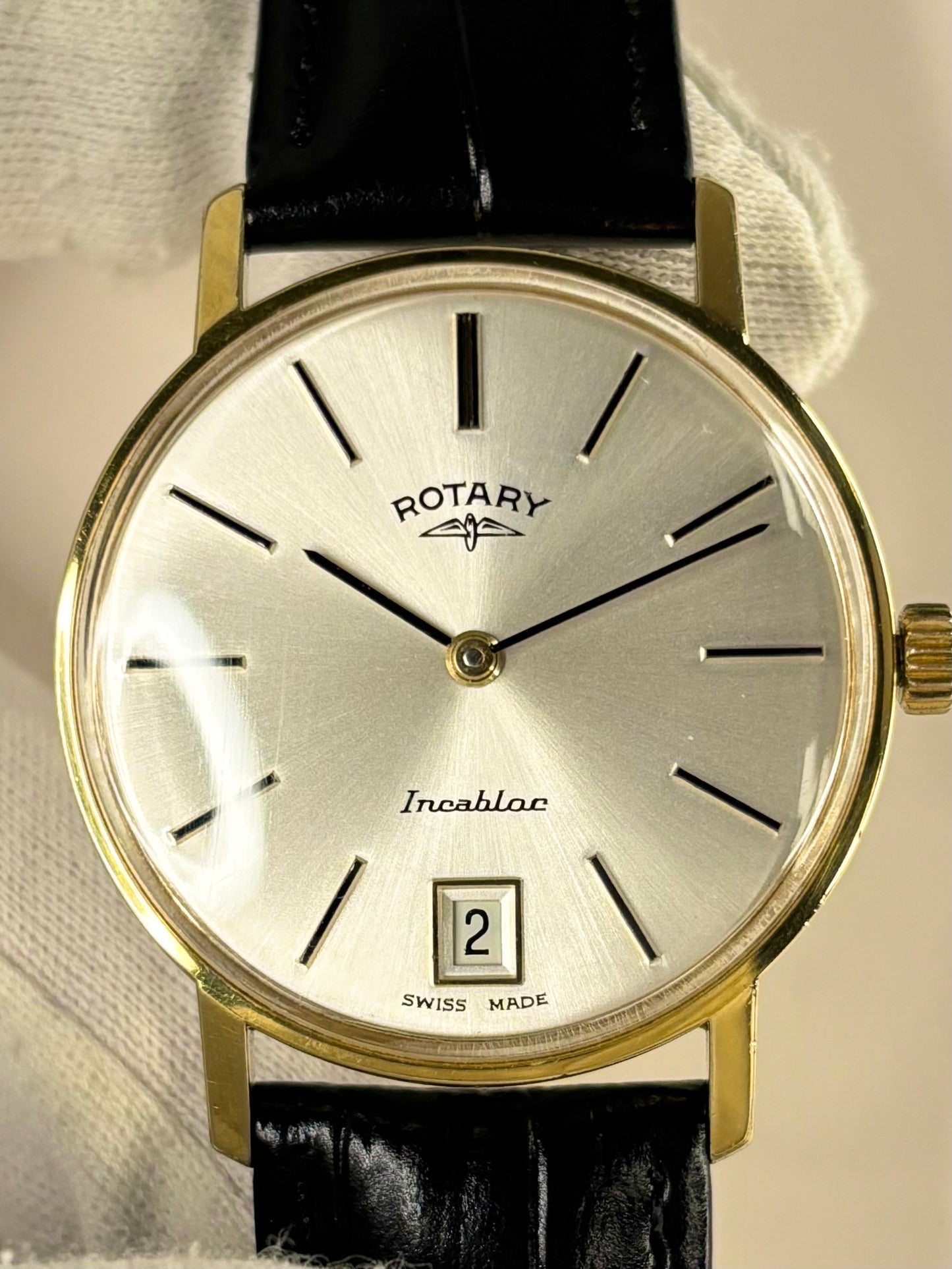 Rotary Vintage 1970’s Men’s Manual Sunburst Dial Date Gold Dress Watch