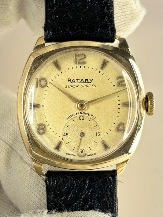 ROTARY 9ct Gold *RARE* Vintage 1950’s Men’s Manual Cushion Dress Watch