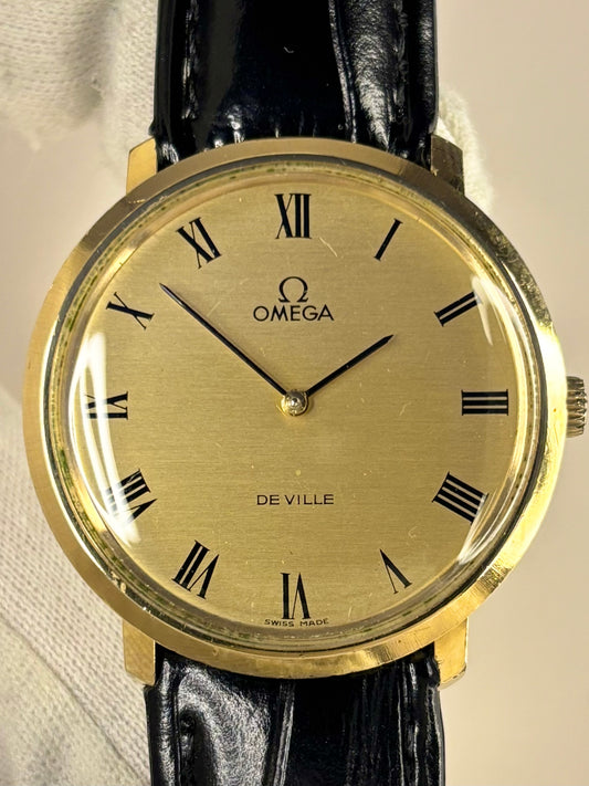 Omega vintage dress timekeeper from 1971, reference 111.077 with 33mm gold-plated case and calibre 620 manual wind