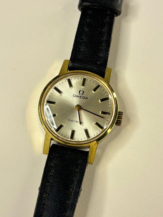 Vintage Omega Genève ladies Ref. 511.346 gold plated timekeeper showcasing elegant 1970s Swiss design