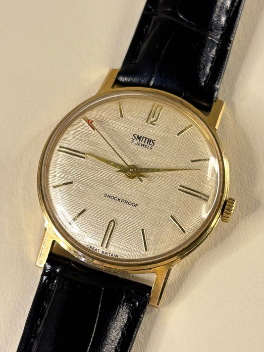 Smiths Linen Dial Vintage 1960’s Men’s Gold Dress Watch