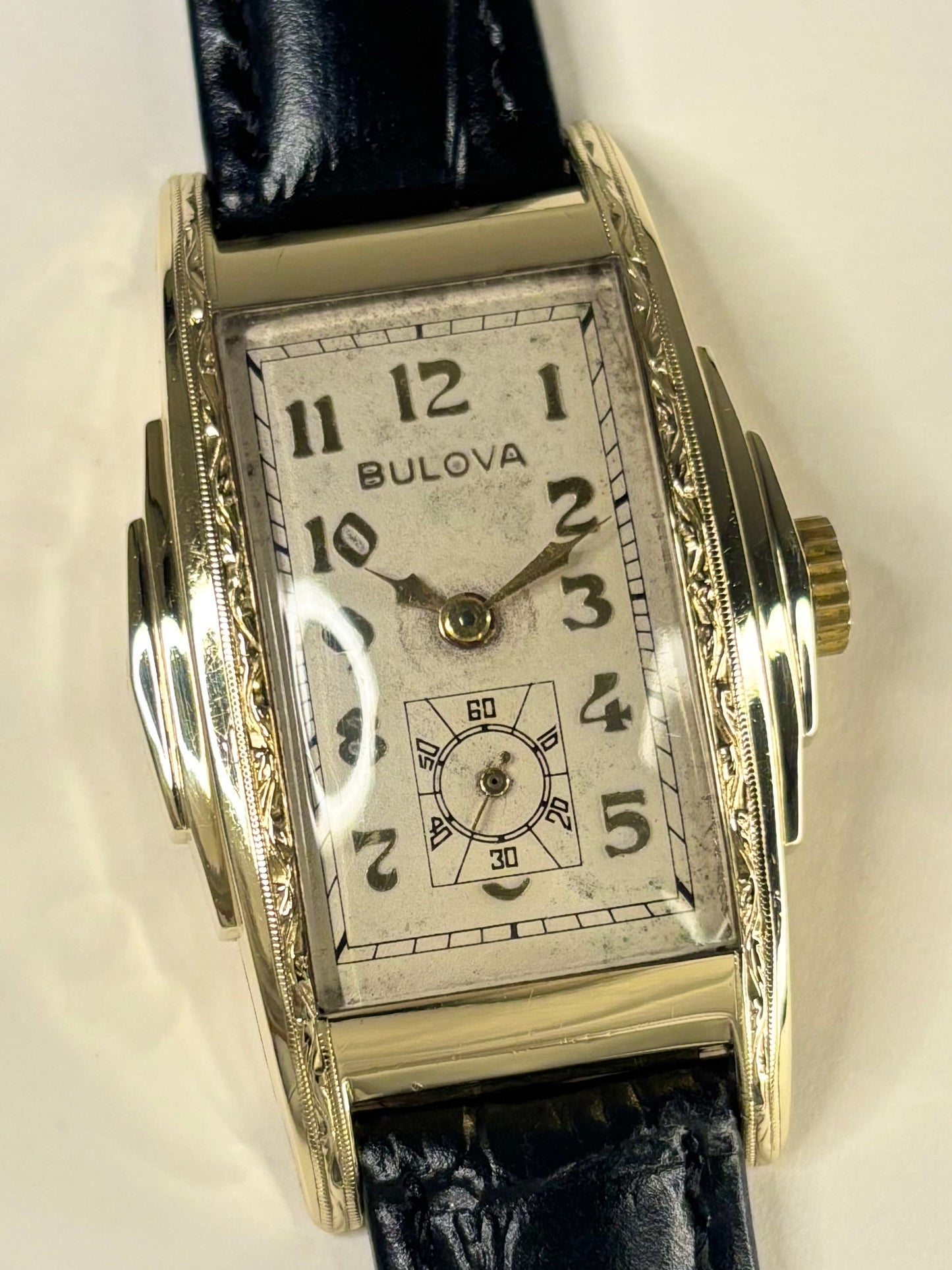 BULOVA 10K Rolled Gold Vintage 1950’s *BOXED* Men’s Manual Art Deco Antique Gold Tank Dress Watch