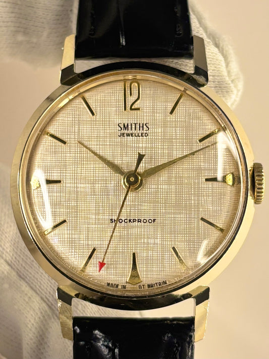 SMITHS Vintage 1960’s *LINEN DIAL* Men’s Manual Gold Dress Watch