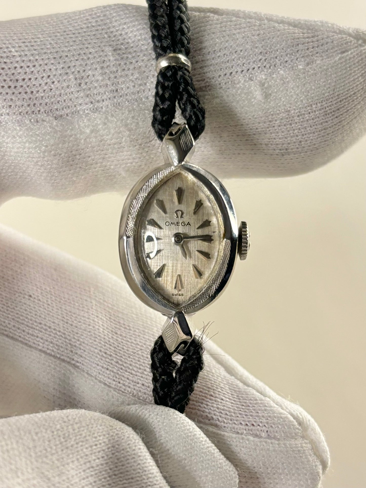 Omega 14K White Gold Ladies Vintage 1960’s Art Deco Manual Watch