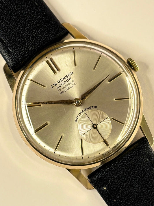 J W BENSON Vintage 1960’s Men’s Manual Sub-Seconds Gold Dress Watch