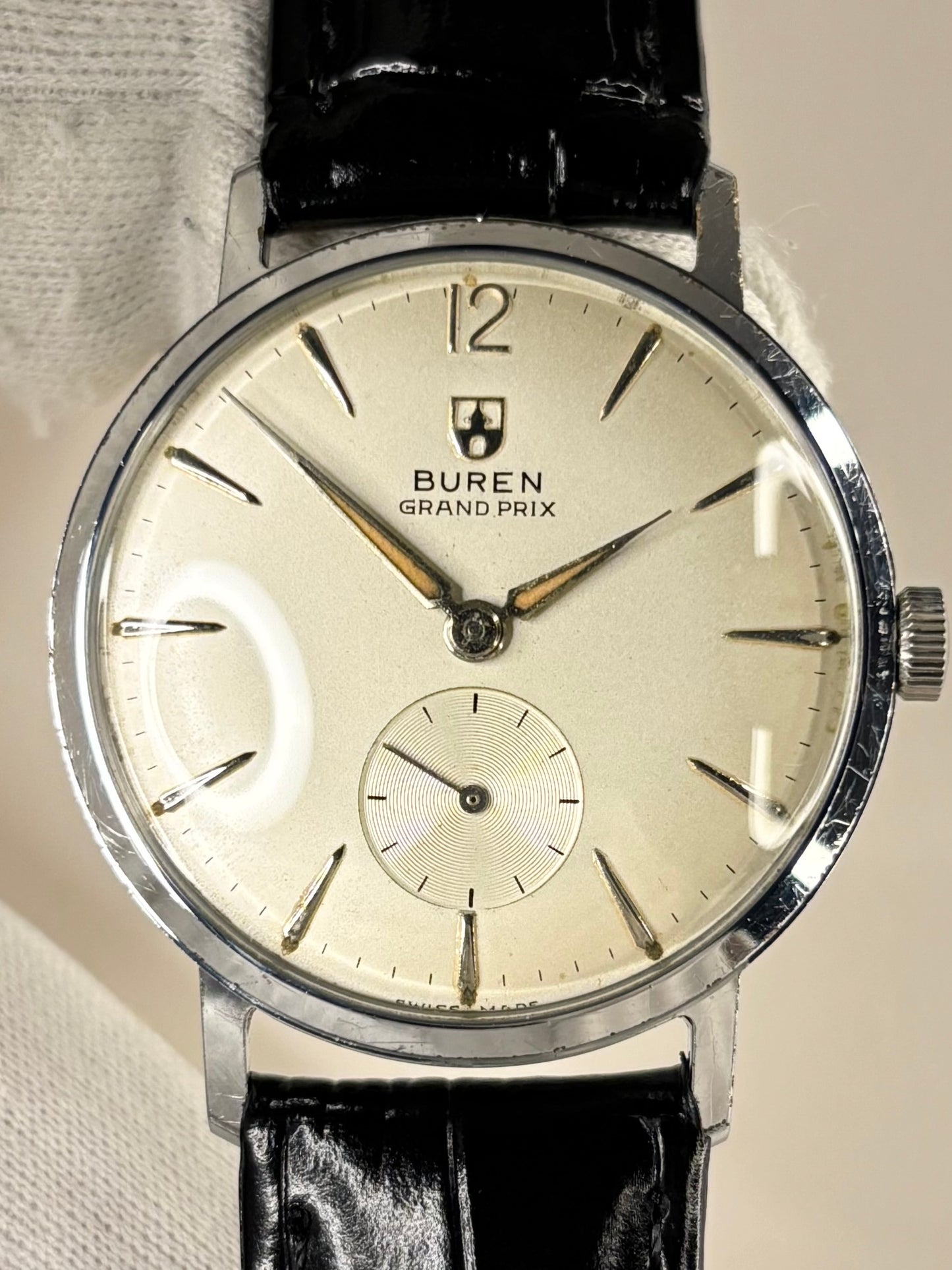 BUREN Grand Prix Vintage 1950’s *BOXED* Men’s Manual Sub-Seconds Silver Dress Watch