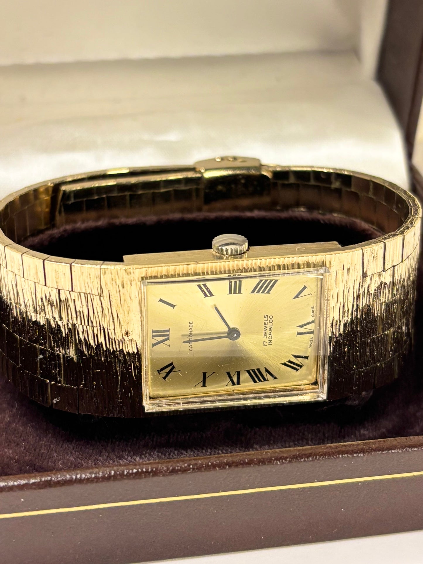 CARRONADE Vintage 1970’s *BOXED* Men’s Manual Gold Dress Watch