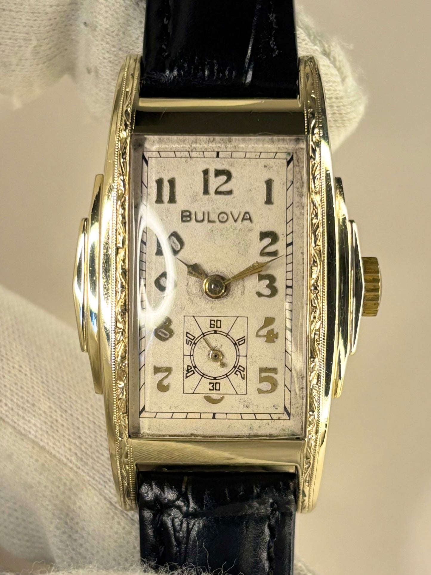 BULOVA 10K Rolled Gold Vintage 1950’s *BOXED* Men’s Manual Art Deco Antique Gold Tank Dress Watch
