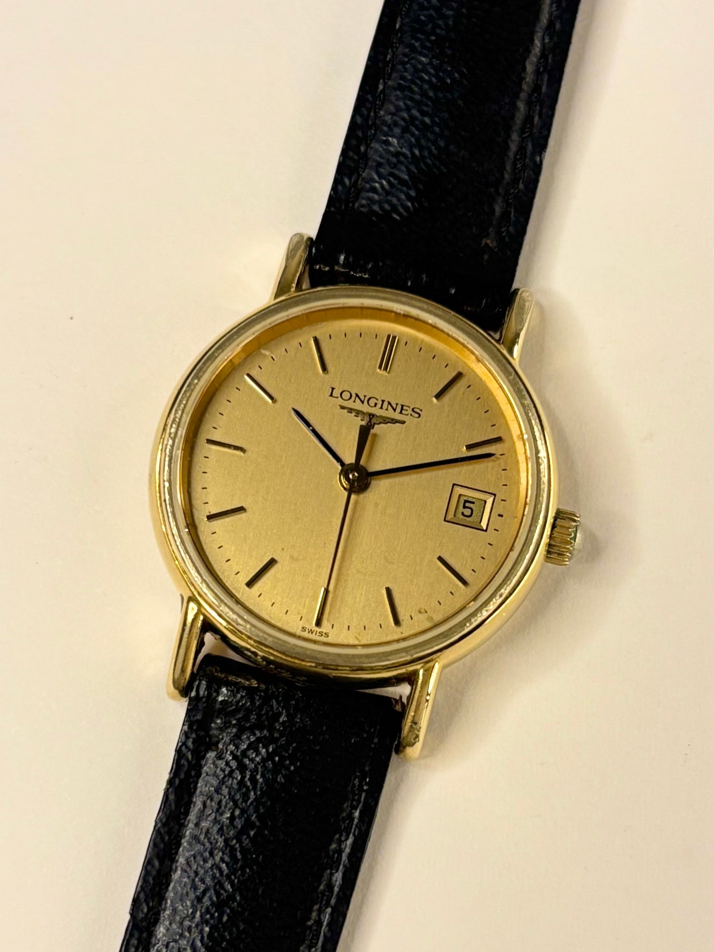 Longines Ladies Vintage 1980’s Quartz Date Gold Dress Watch - L4.136.2