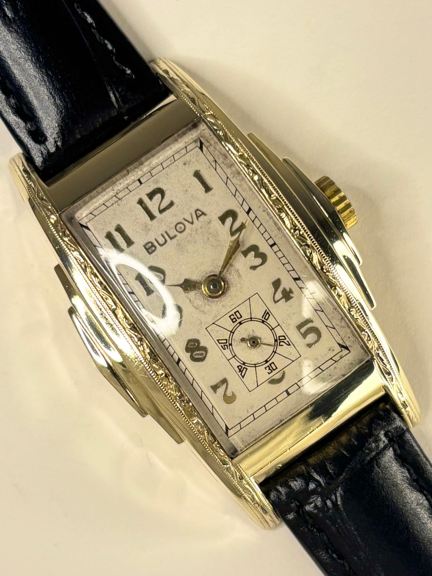 BULOVA 10K Rolled Gold Vintage 1950’s *BOXED* Men’s Manual Art Deco Antique Gold Tank Dress Watch