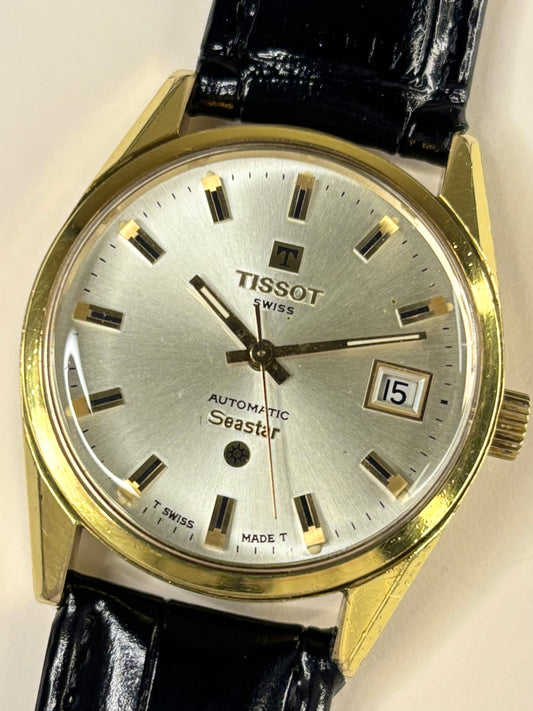 Vintage Tissot Seastar Ref. 44543 men’s gold plated dress timekeeper showcasing refined 1970s Swiss design