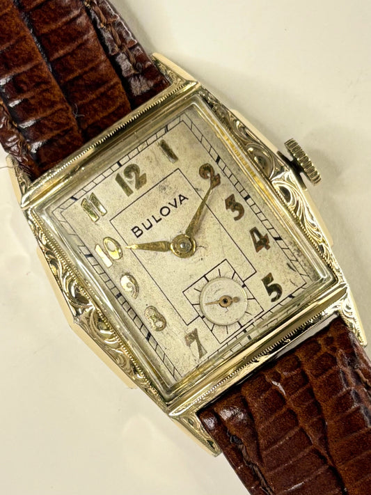 BULOVA Vintage 1950’s *+BOX&PAPERS* 10K Rolled Gold Men’s Manual Sub-Seconds Tank Watch - 10BM