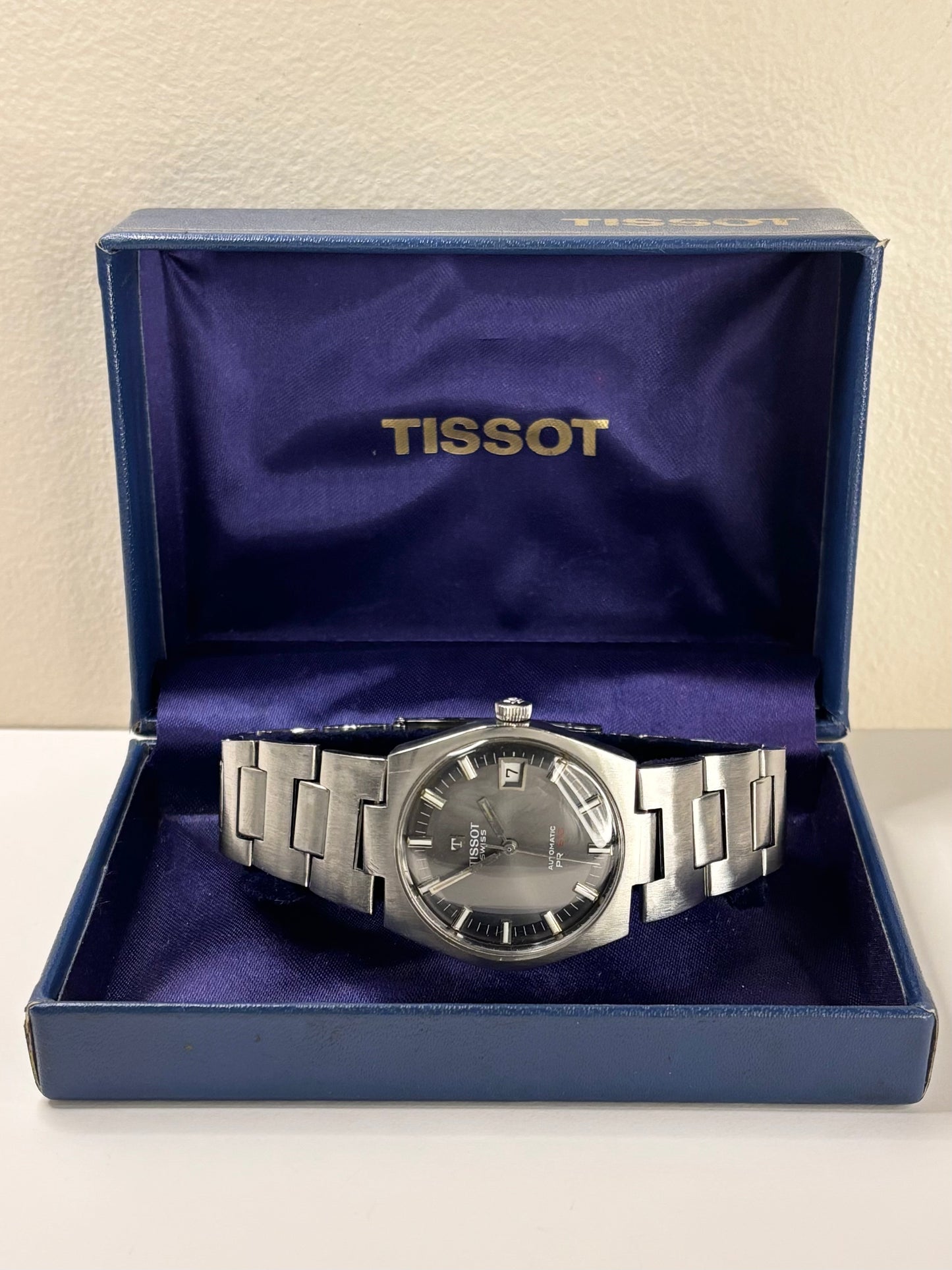 Tissot PR516 Vintage 1970’s *+BOX* Men’s Grey Dial Automatic Date Silver Watch - 44630 - Cal. 784