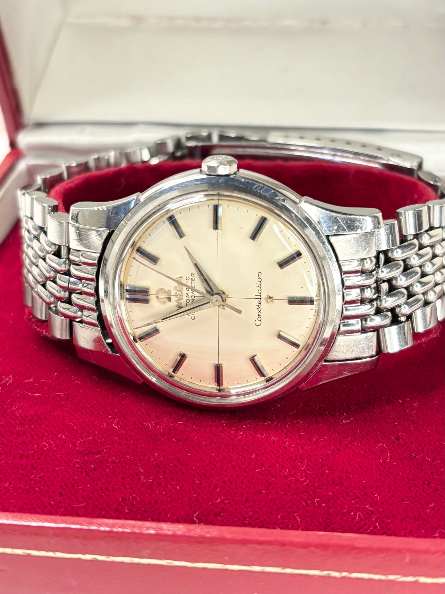 OMEGA Constellation *BOXED* Crosshair Vintage 1950’s Men’s Automatic Chronometer Silver Watch - 14381
