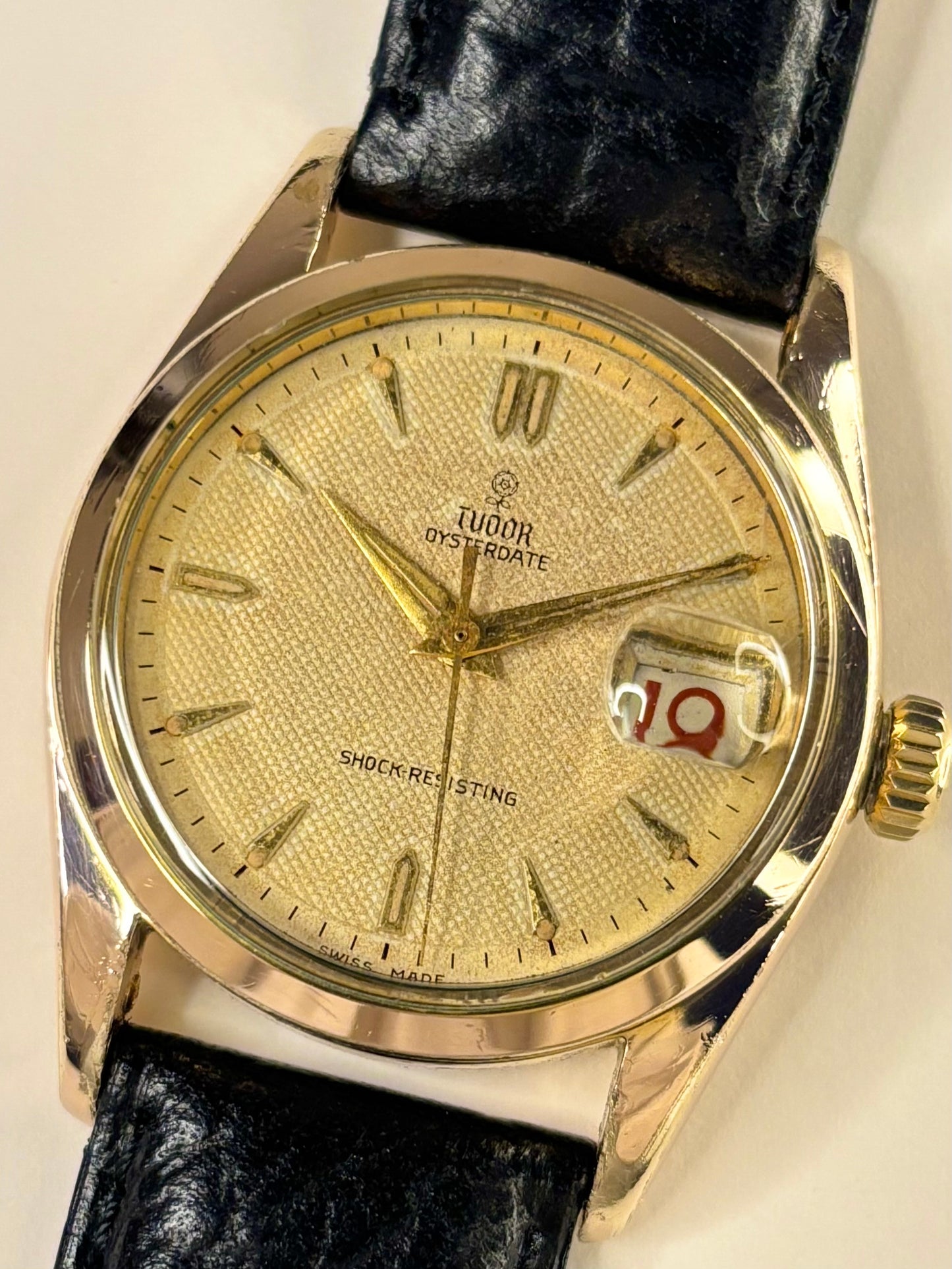TUDOR OysterDate *RARE* Honeycomb Dial Rose Gold Vintage 1950’s Manual Men’s Dress Watch - 7919
