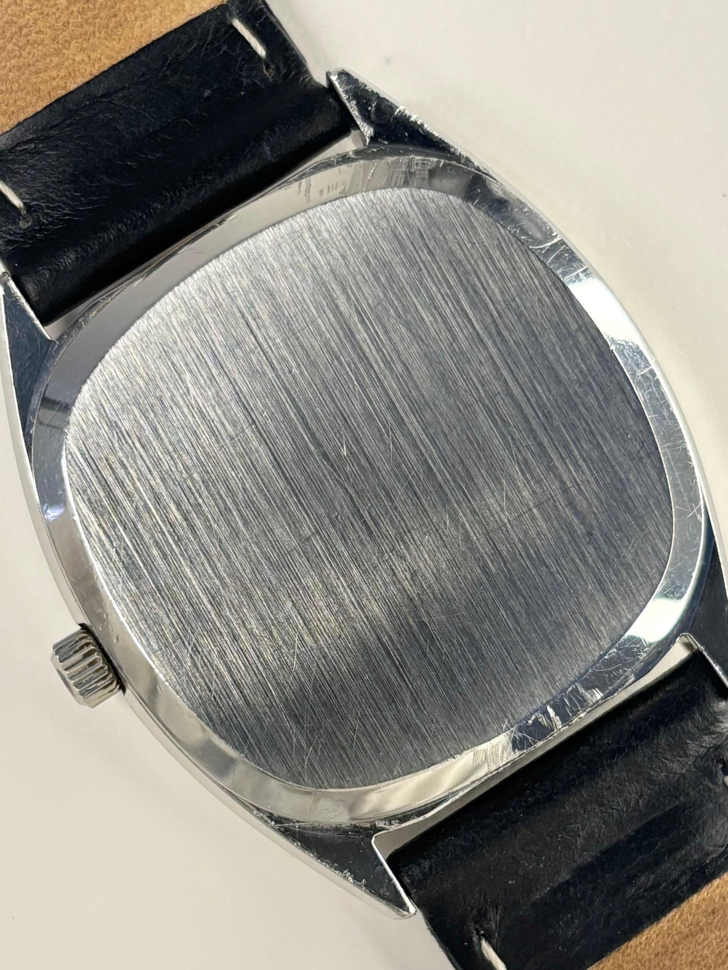 Caseback of Omega 192.0034 men’s vintage watch, stainless steel, c.1976