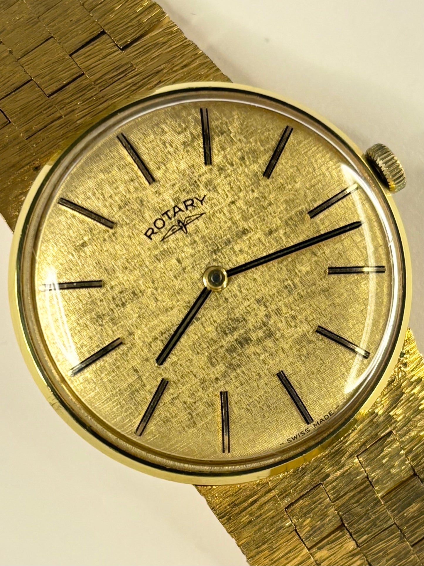Rotary vintage men’s dress watch with gold-plated case and bark effect strap, c.1972