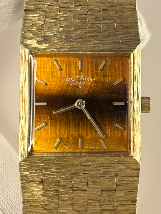 1971 Rotary 214 manual wind men’s watch with tiger’s-eye dial, vintage design