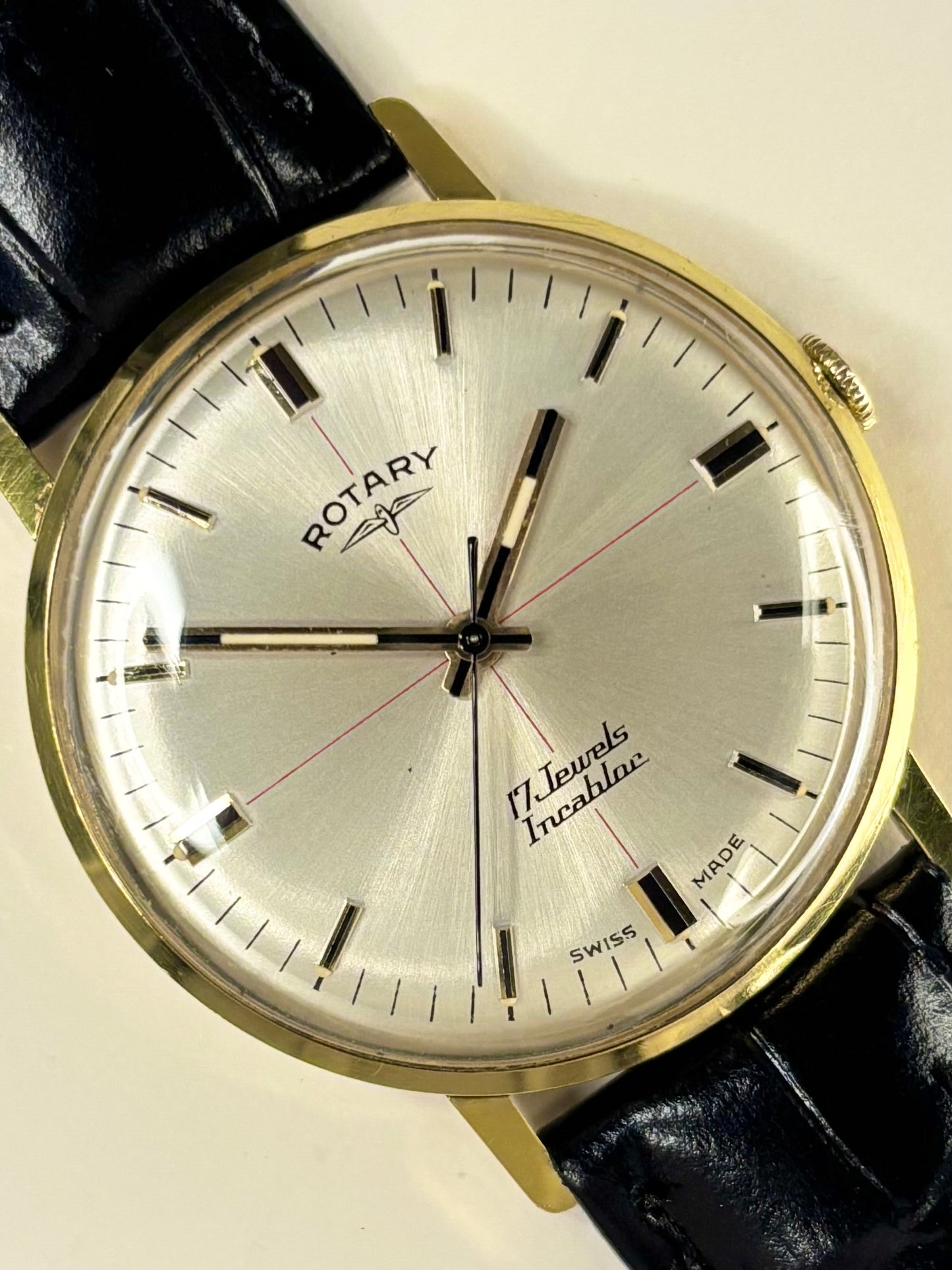 ROTARY Vintage 1960’s *BOXED* Men’s Manual Crosshair Dial Gold Dress Watch