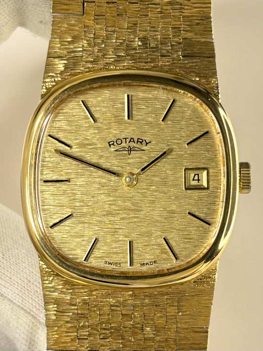ROTARY Vintage 1970’s Men’s Manual Date Bark-Effect Gold Dress Watch