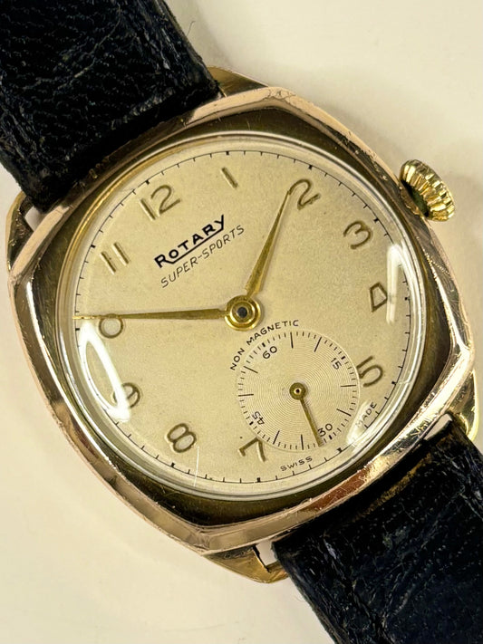 ROTARY Vintage 1940’s *BOXED* Men’s Manual Sub-Seconds Gold Cushion Dress Watch