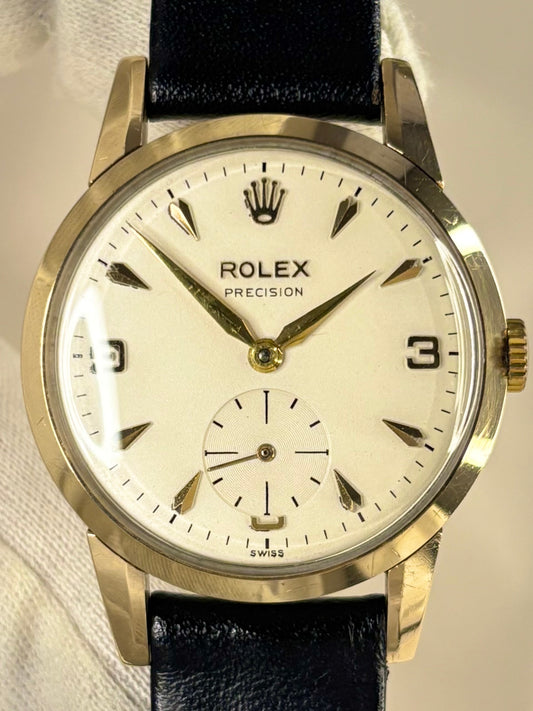 Rolex Precision vintage men’s dress watch ref. 1200 with 9ct solid gold case and classic dial, c.1954