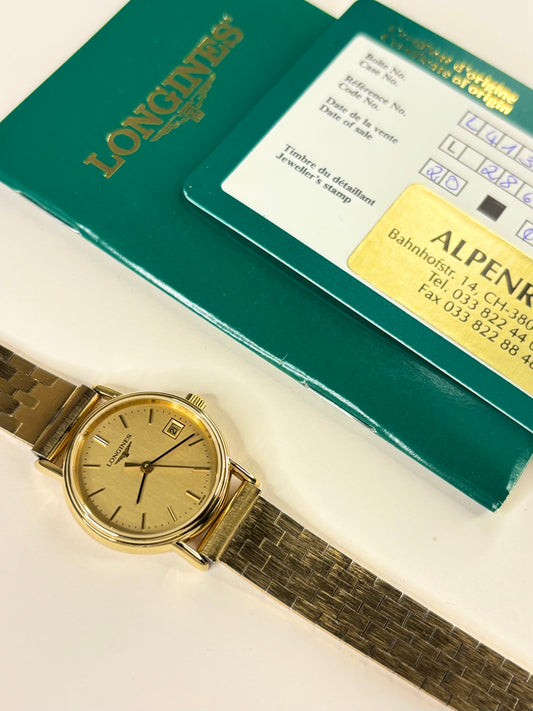 Authentic 1999 Longines ladies’ vintage timekeeper with booklet and certificate