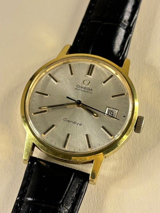 Omega Geneve Automatic 1970’s Vintage Men’s Gold Date Dress Watch - 166.098