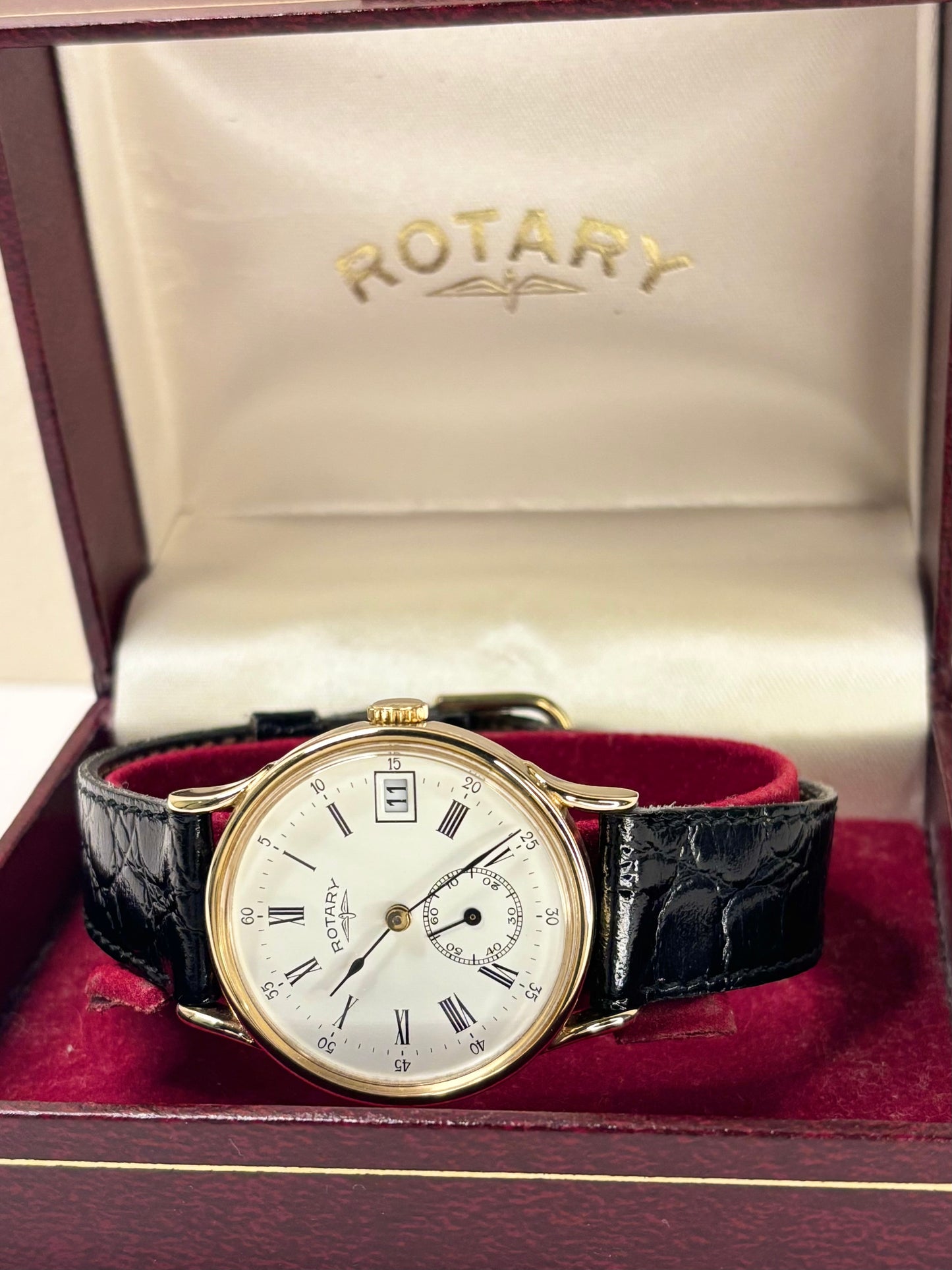 ROTARY Vintage 1960’s *BOX & PAPERS* Men’s Manual Gold Sub-Seconds Dress Watch