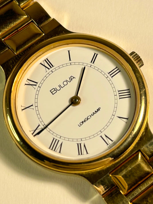 Bulova Longchamp 1960s vintage men’s timepiece with Roman numeral dial