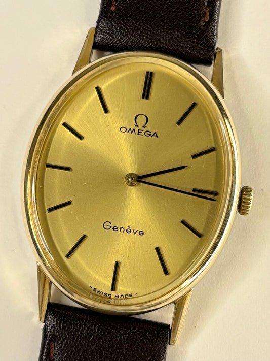 Vintage Omega Genève Ref. 511.416 unisex gold plated dress timekeeper showcasing elegant 1970s Swiss design