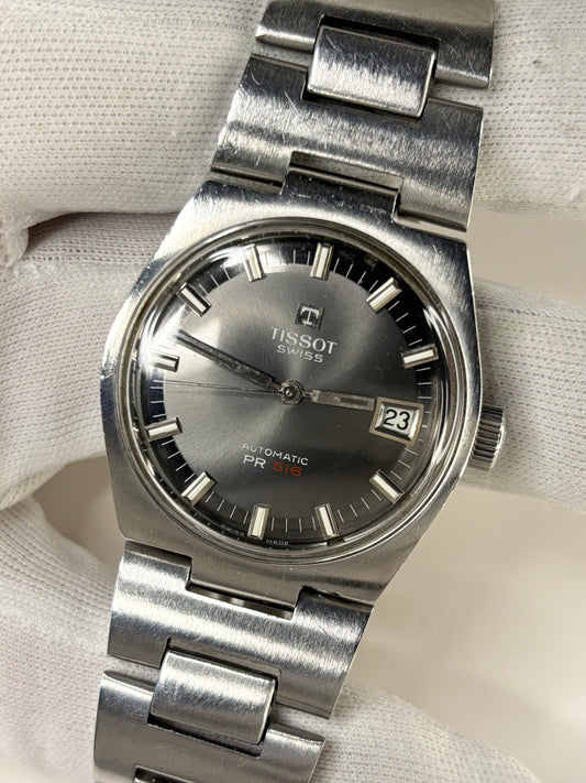 Tissot PR516 Vintage 1970’s *BOX & PAPERS* Men’s Grey Dial Automatic Date Silver Watch - 44630 - Cal. 784