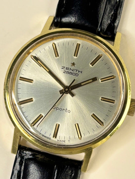 Vintage Zenith 1969 men’s gold plated dress timekeeper showcasing elegant Swiss design with sunburst dial