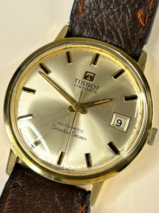 Vintage Tissot Visodate 1972 men’s gold plated dress timekeeper showcasing refined 1970s Swiss design