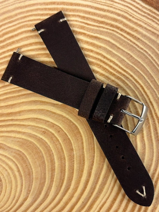 Luxury handmade premium Italian calf leather watch strap in brown for vintage and modern watches